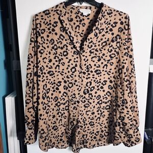 Loveriche Womens 1X Leopard Print Button Front‎ Blouse Long Sleeve Top **Read**